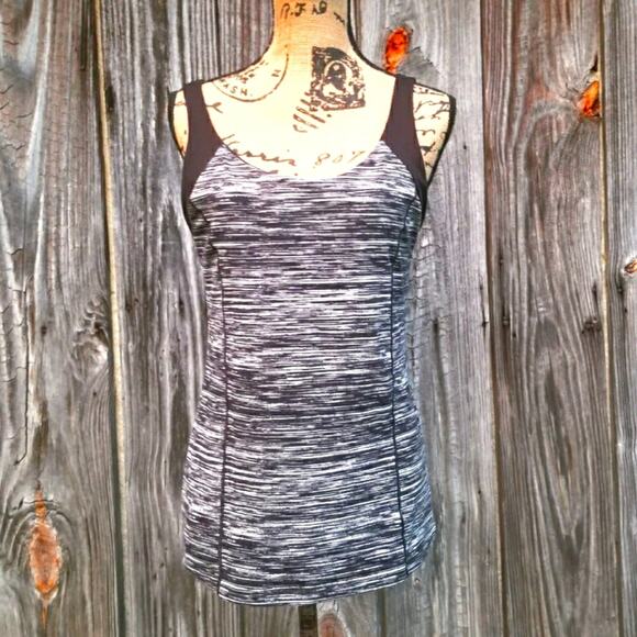 Black White Tank Top Victoria's Secret VSX Size L Space Dye Stretch Sleeveless - Picture 1 of 10